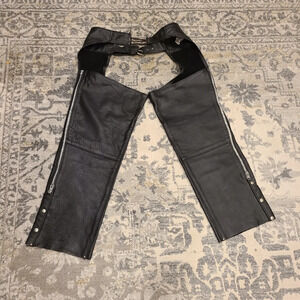 Steer brand black leather motorcycle chaps  women's pants sz.XL